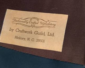 #49 Slate Blue Leather Chair & Ottoman by Craftword Guild - NC (as is finish ottoman top) $125.00