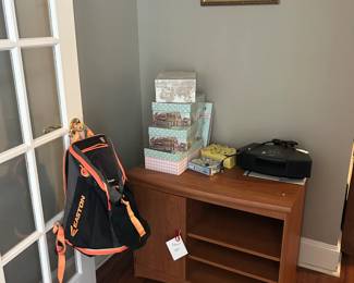 backpack, stand, boxes, Bose radio