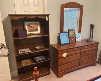 book shelf, decor, dresser with mirror
