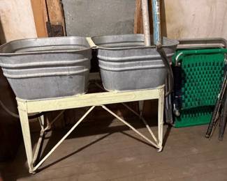 Galvanized wash tub stand.