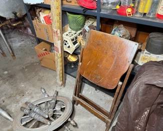 Spinning wheel. McCoy planter. Oil tank dipstick.