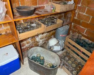 Copper boiler. Canning jars. Cast iron.