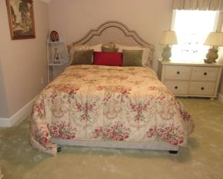 Queen Size Bed w/Upholstered Headboard and Footboard, Linen Accessories