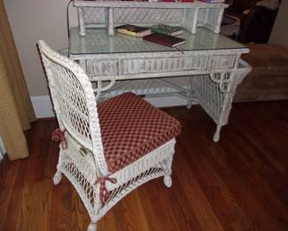 Great Wicker Desk w/ Glass Top, Matching Chair