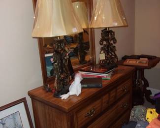 Dresser w/Mirror, Lamps, Miscellaneous