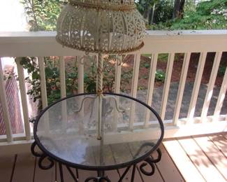 Glass Top Table, Metal Lamp