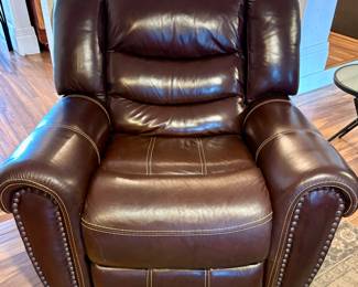 Dark Brown Leather Nail Head Rocking Recliner.