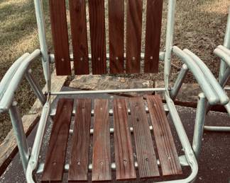 Vintage Wood & Aluminum Folding Wood Lawn Chairs