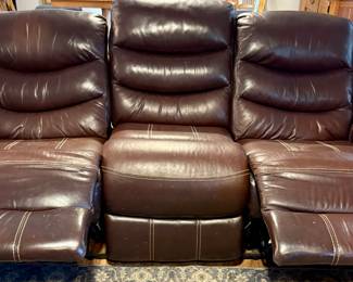 Dark Brown Leather/Nail Head Sofa Recliner. Top Condition!