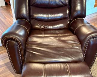 Dark Brown Leather Nail Head Rocking Recliner.