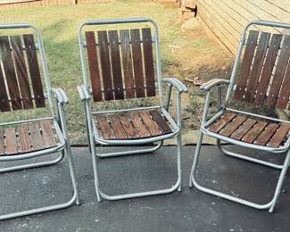 Vintage Wood & Aluminum Folding Wood Lawn Chairs