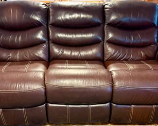 Dark Brown Leather/Nail Head Sofa Recliner. Top Condition!