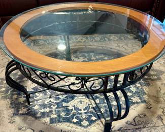 Wood/Iron Glass Top Round Coffee/Sofa Table.