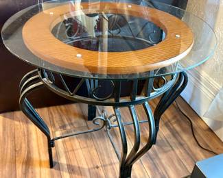 Wood/Iron Glass Top End/Accent Table. (2 Available)