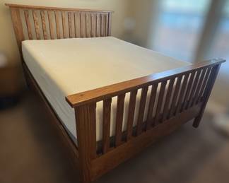 Mission style queen bed frame & mattress