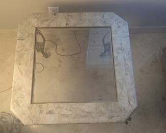 End table - marble and glass with metal legs