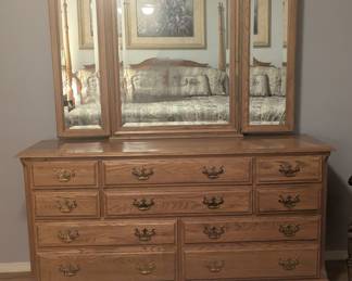 Keller bedroom dresser with trifold mirror.