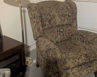 Floral fabric wing back chair