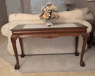 Broyhill sofa table. Flloral capodimonte not for sale.