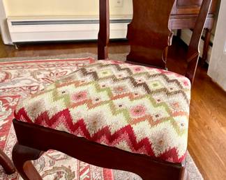 Set of 8 Queen Anne Chairs in custom flame fabric. These look like they just came off the showroom floor! And...are insanely comfortable!