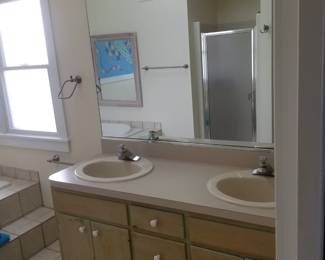 Double bath vanity; vanity lights & mirror