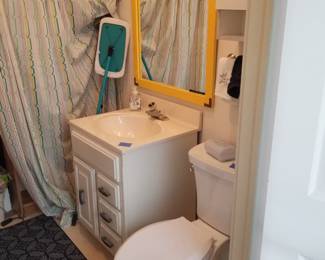 Bath vanity; mirror; toilet