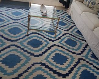 Area rug; two tier glass accent table