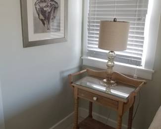 Washstand; table lamp