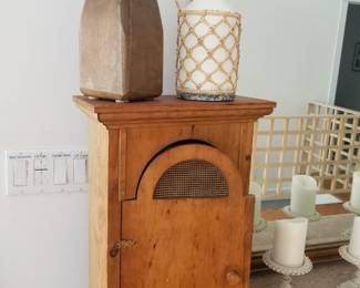 Miniature cupboard; buoy; netted jug