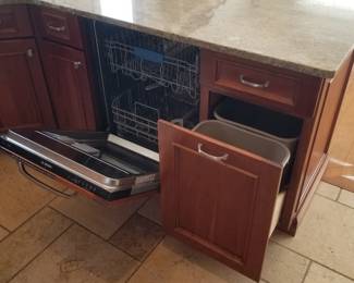 Kitchen cabinetry feature: trash corral; BOSCH dishwasher