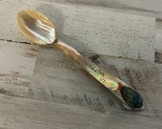 Vintage Randolph Vermont Mother of Pearl Souvenir Spoon w/ Abalone Handle