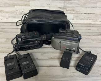 Lot of 2 Vintage Camcorders – Sony Handycam & Panasonic VHS-C w/ Accessories