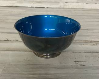 Reed & Barton Silver-Plated Footed Bowl #1120 – Blue Enamel Interior