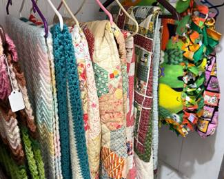 Many handmade quilts 