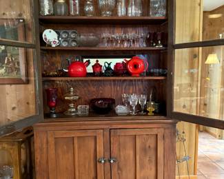 Tall primitive hutch with glass doors and storage