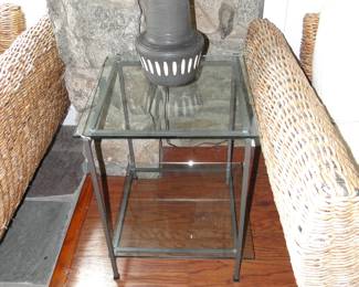 Pair of chrome and glass tables