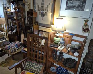 Antique Arts and Crafts furniture  ,Vintage lighting, MCM Tiki Lamp