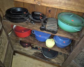 Wagner and antique Cast iron cookware . Le Creuset Cook ware 