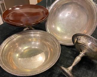 Sterling Silver Bowls, Compote dish and Mahogany dish with sterling base