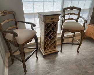 Wine tasting storage and barstools