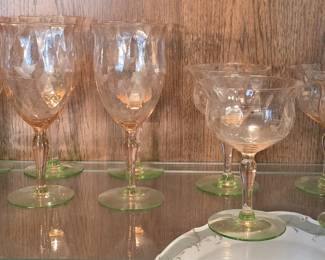 WATERMELON PINK & GREEN DEPRESSION GLASS