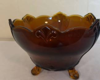 Vintage Tiara Footed Amber Bowl 
