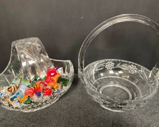 Heisey Glass Etched Basket, Vintage Waterford Marquis Crystal  Glass Candy