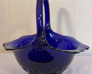 Vintage Tiara Cobalt Blue Handle Basket