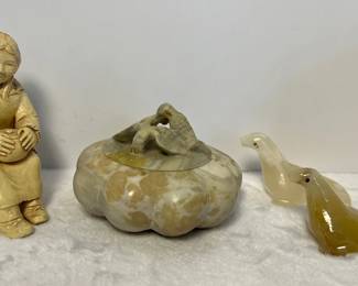 Onyx Seal, Lemon Jade and Plaster Figure