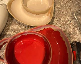 Stoneware Dual Compartment Soup & Side Bowls / Chip & Dip Bowls