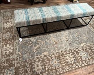 Upholstered Blue & White Bench