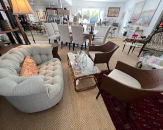 Blue Tufted Loveseat