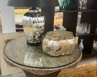 Basket Weave Side Table with Glass