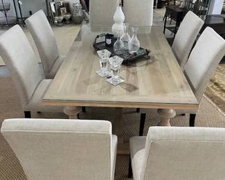 8 RH Linen Upholstered Dining Chairs
